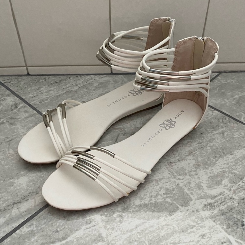 Rock & Republic Ivory Strappy Ankle-Wrap Sandals
